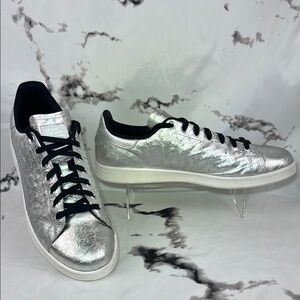 Adidas Stan Smith Ostrich Sneakers Silver Metallic Low Top Tennis Shoes AQ4706